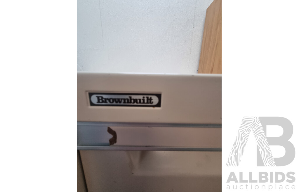 2 Brown Built 4 Drawer Filing Cabinets & Laminate Bookshelf