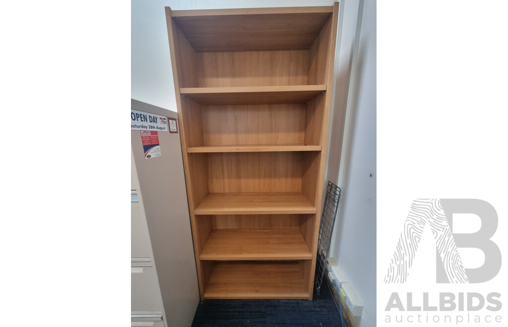2 Brown Built 4 Drawer Filing Cabinets & Laminate Bookshelf