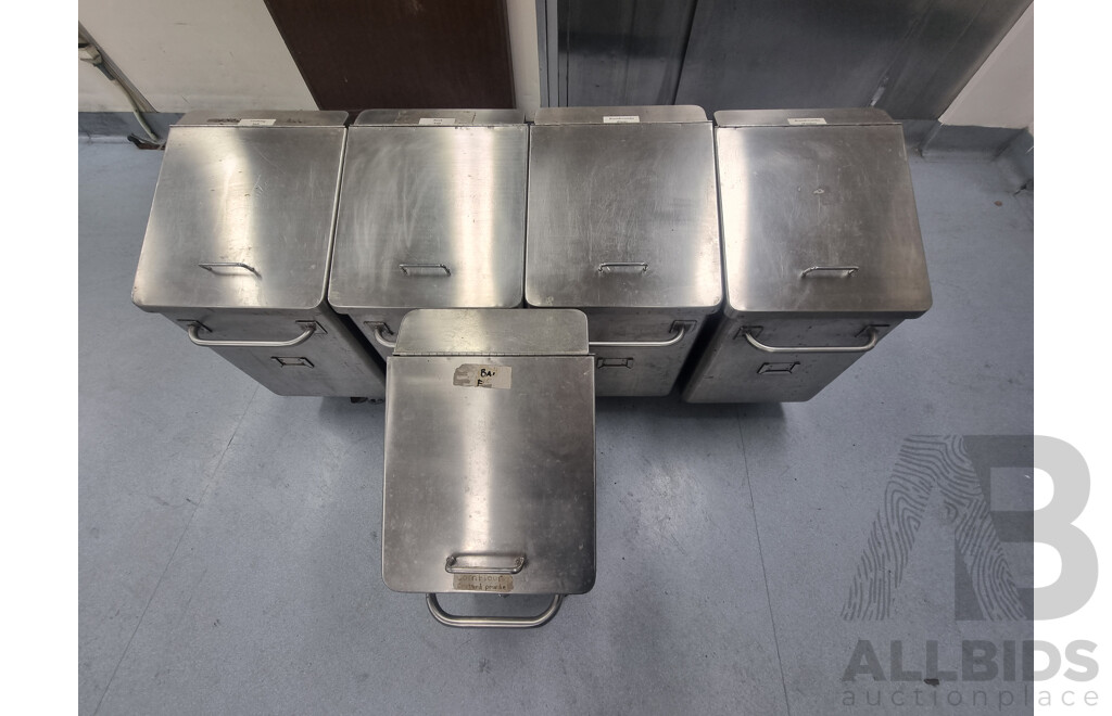 Job Lot of 5 Stainless Steel Flour Bins on Wheels
