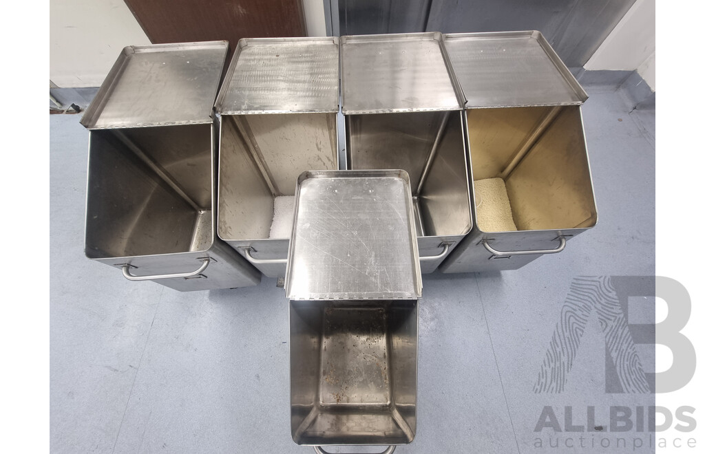 Job Lot of 5 Stainless Steel Flour Bins on Wheels