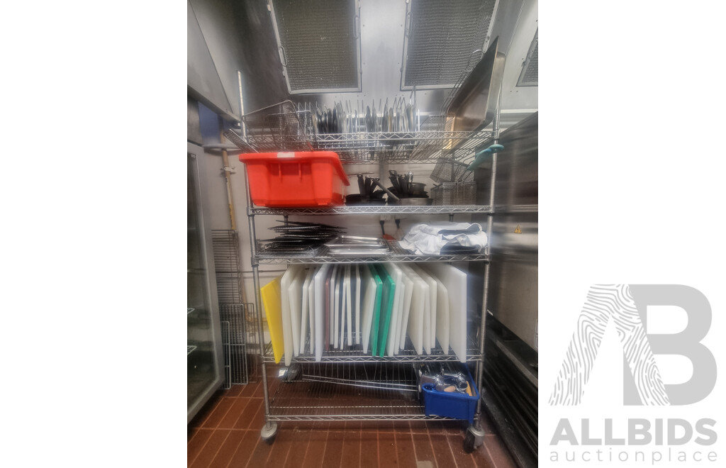 Lot of 3 Kitchen Racking Trolleys & Contents ETC