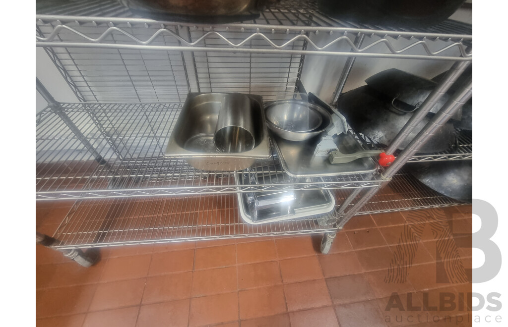 Lot of 3 Kitchen Racking Trolleys & Contents ETC