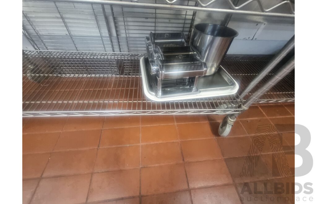 Lot of 3 Kitchen Racking Trolleys & Contents ETC