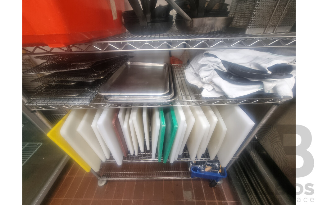 Lot of 3 Kitchen Racking Trolleys & Contents ETC