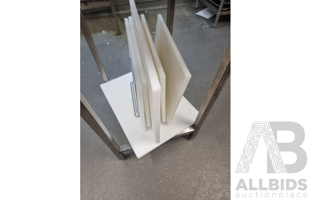 Stainless Steel Work Bench with 21 Chopping Boards & 2 Chopping Board Racks ETC