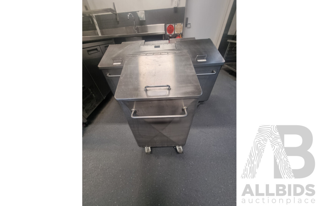 7 Stainless Steel Flour Bins on Wheels