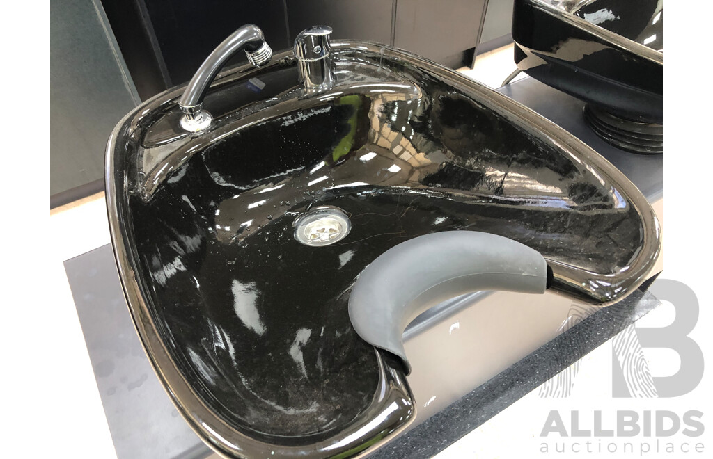 Two Hair Dressers Shampoo Basins and Laminate Cabinet