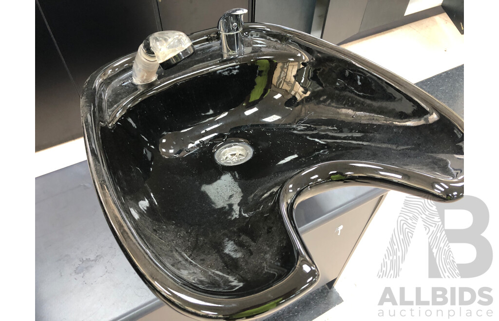 Two Hair Dressers Shampoo Basins and Laminate Cabinet