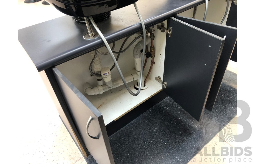 Two Hair Dressers Shampoo Basins and Laminate Cabinet