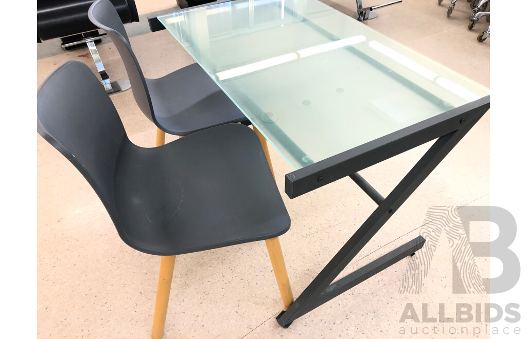 Glass Top Desk with Two Chairs