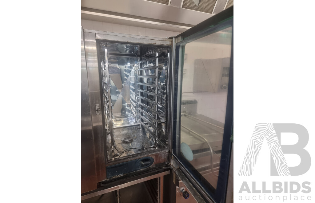 Rational SCC101 Combi Oven with 12 Slot Cooling Rack Stand