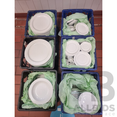 Job Lot of 6 Milk Crates of Crockery ETC