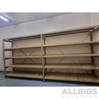 2 Bays of Kitchen Storage Shelving & Brown Built 2 Door Metal Cabinet Locker