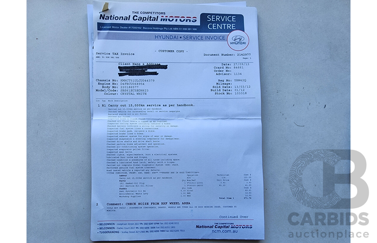 3/2012 Hyundai Accent Active CRDi RB 5d Hatchback White 1.6L