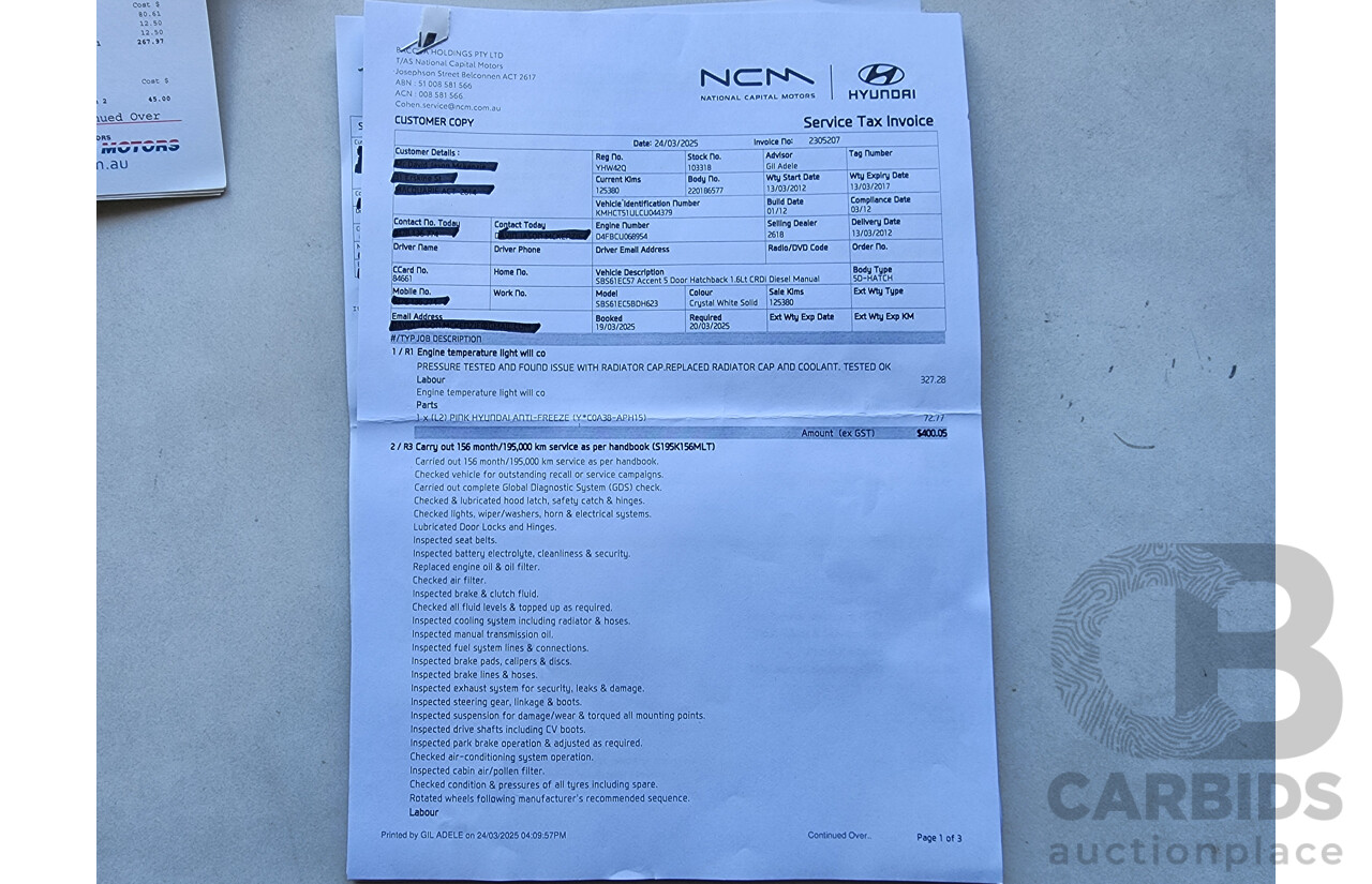 3/2012 Hyundai Accent Active CRDi RB 5d Hatchback White 1.6L