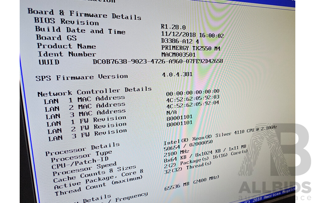 Fujitsu Primergy TX2550 M4 Dual Intel Xeon SILVER (4110) 2.10GHz-3.00GHz 8-Core CPU Server w/ 64GB DDR4