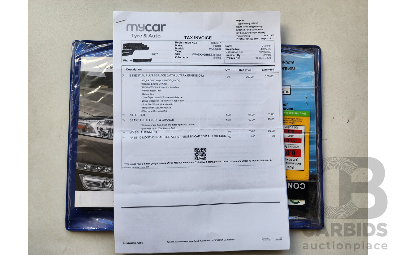 7/2014 Ford Mondeo Zetec MC 5d Hatchback White 2.0L