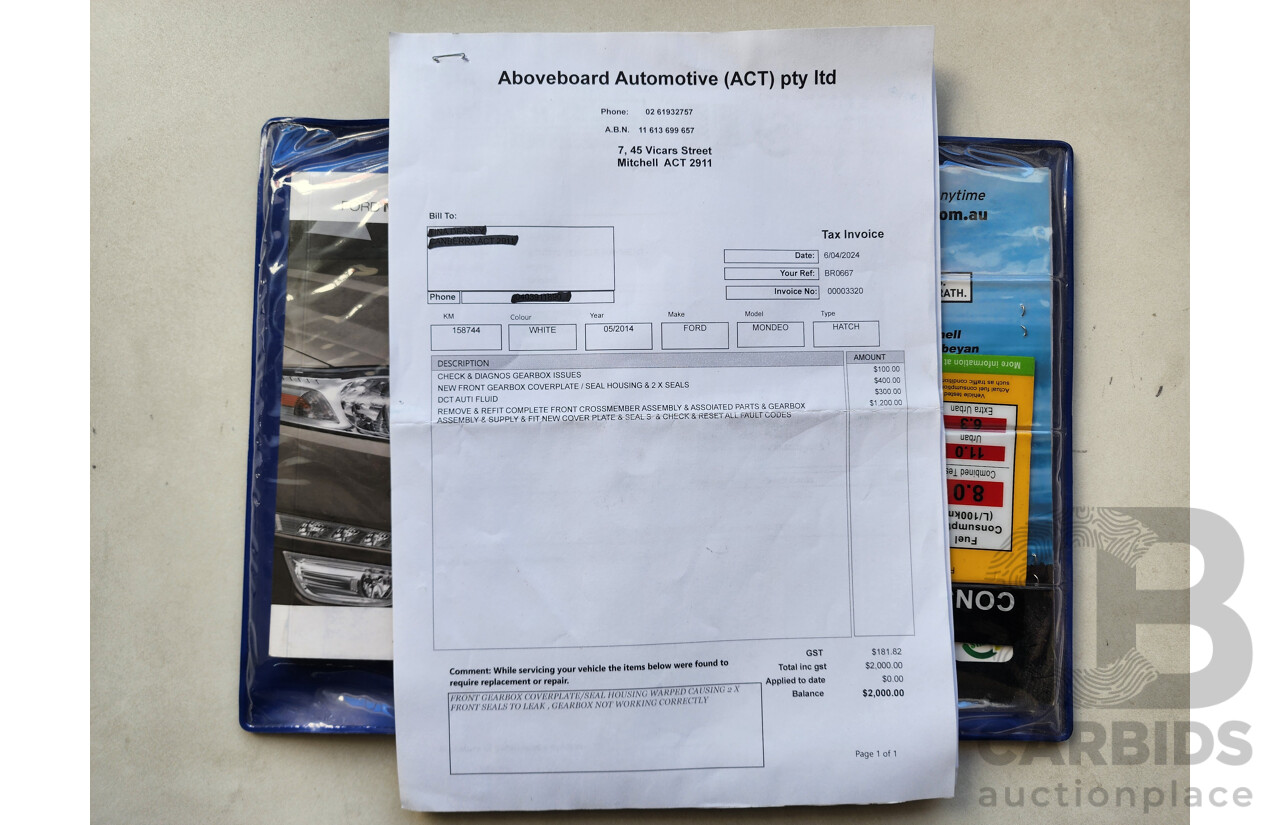 7/2014 Ford Mondeo Zetec MC 5d Hatchback White 2.0L