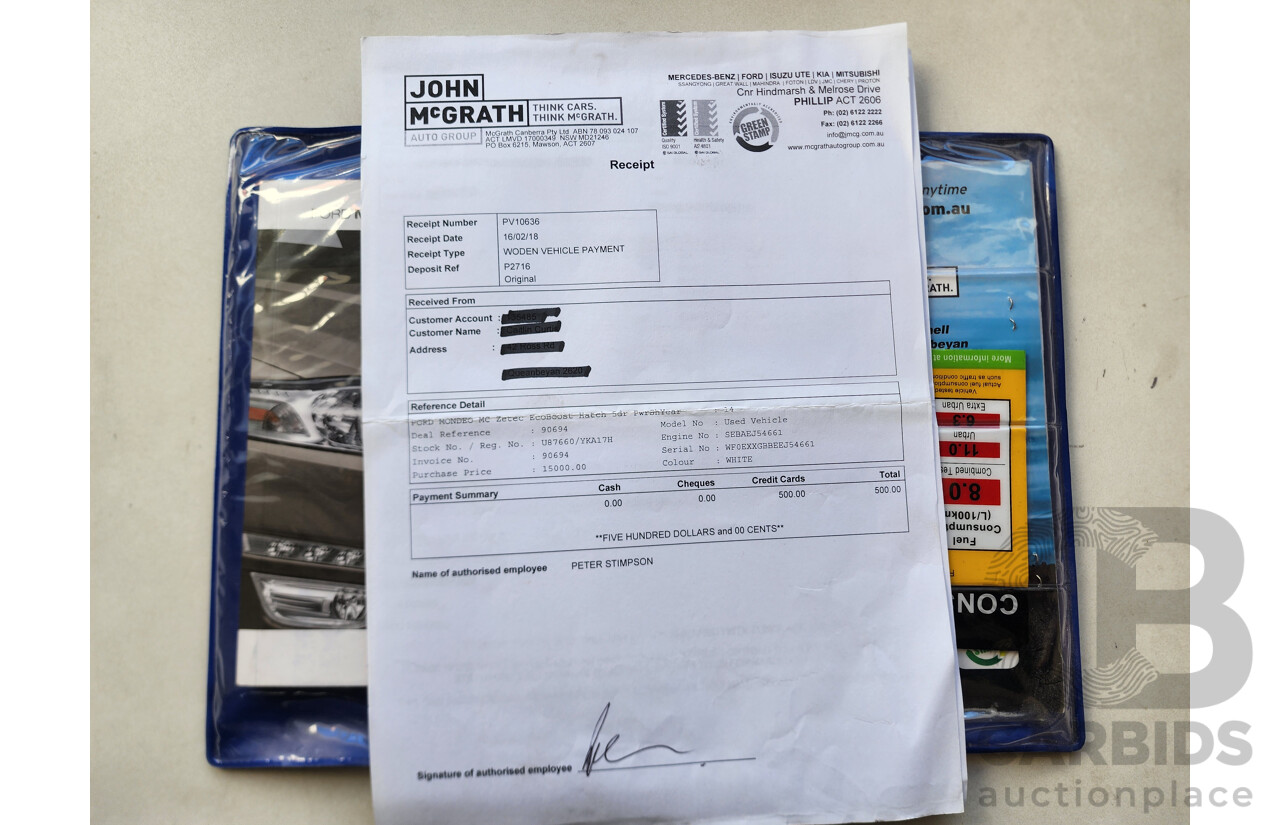 7/2014 Ford Mondeo Zetec MC 5d Hatchback White 2.0L