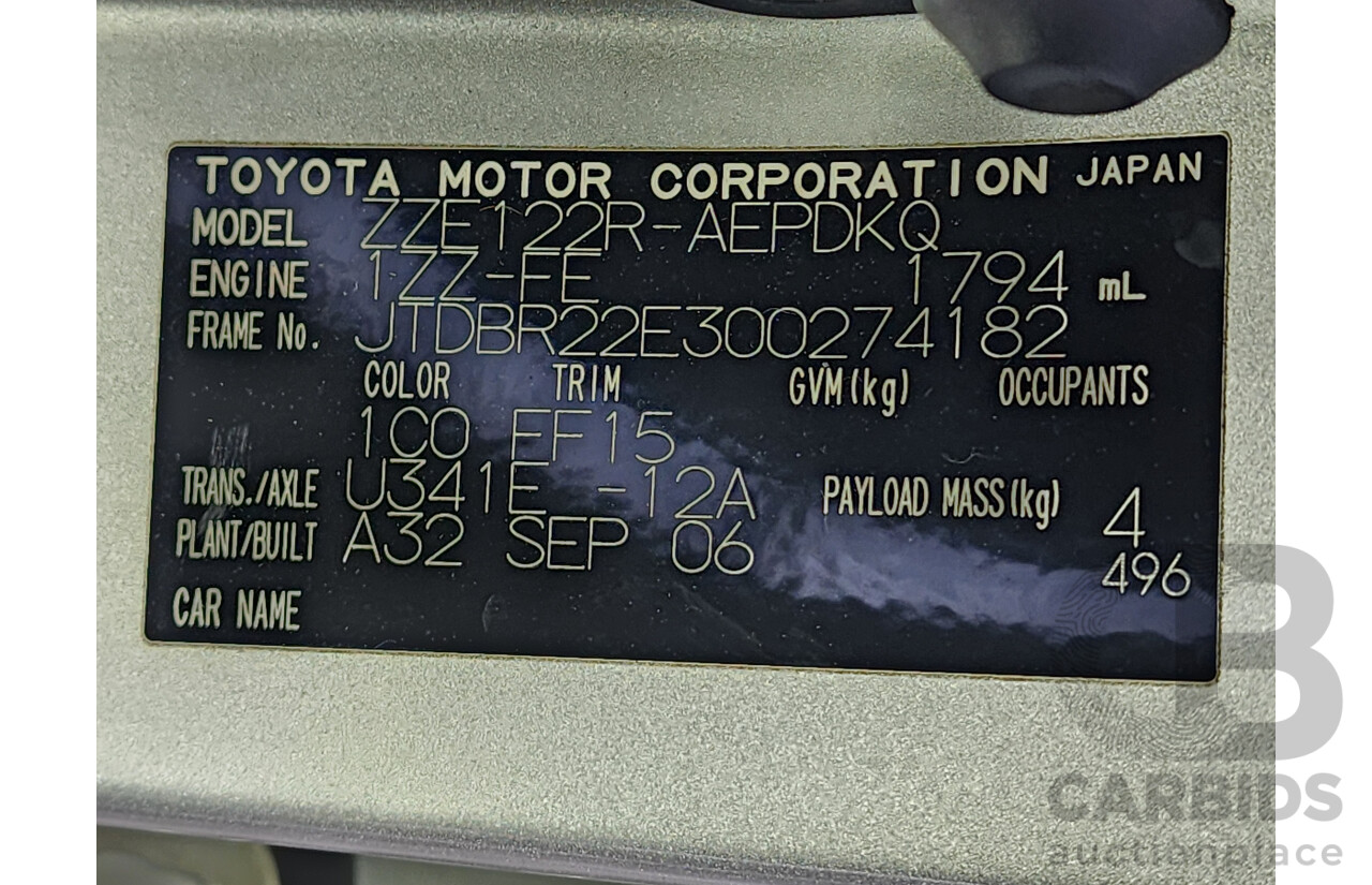 10/2006 Toyota Corolla Ascent ZZE122R MY06 UPGRADE 4d Sedan Silver 1.8L