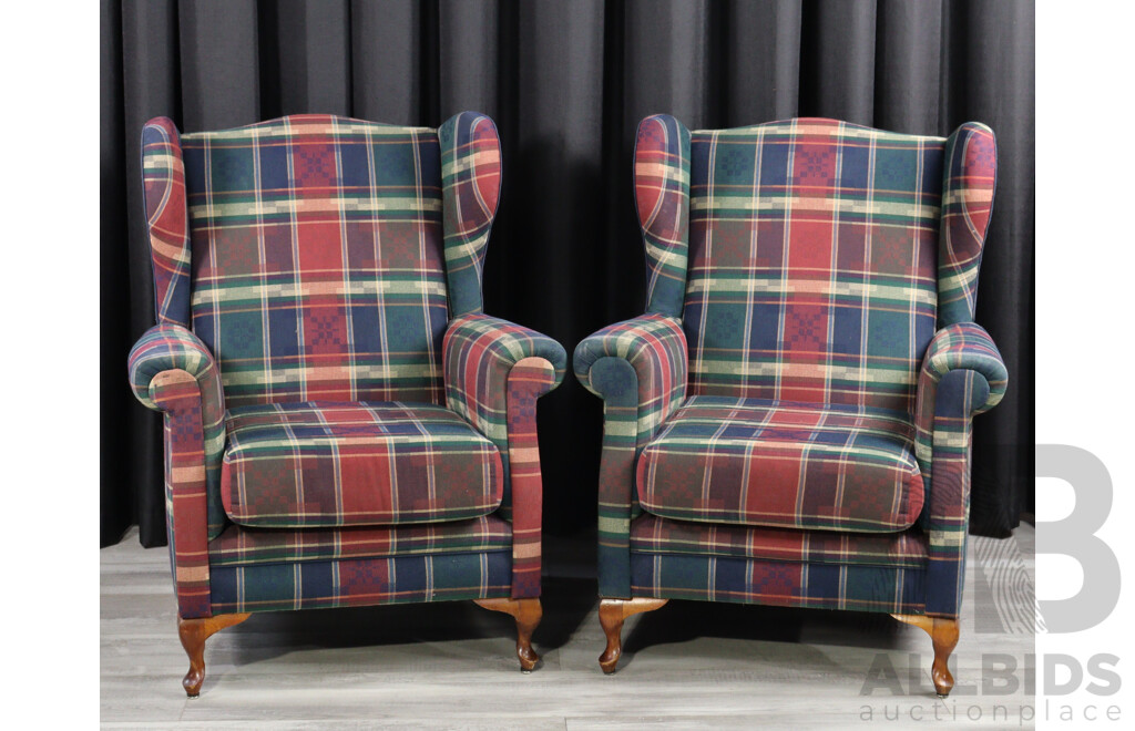 Pair of Tartan Wing Back Lounge Chairs