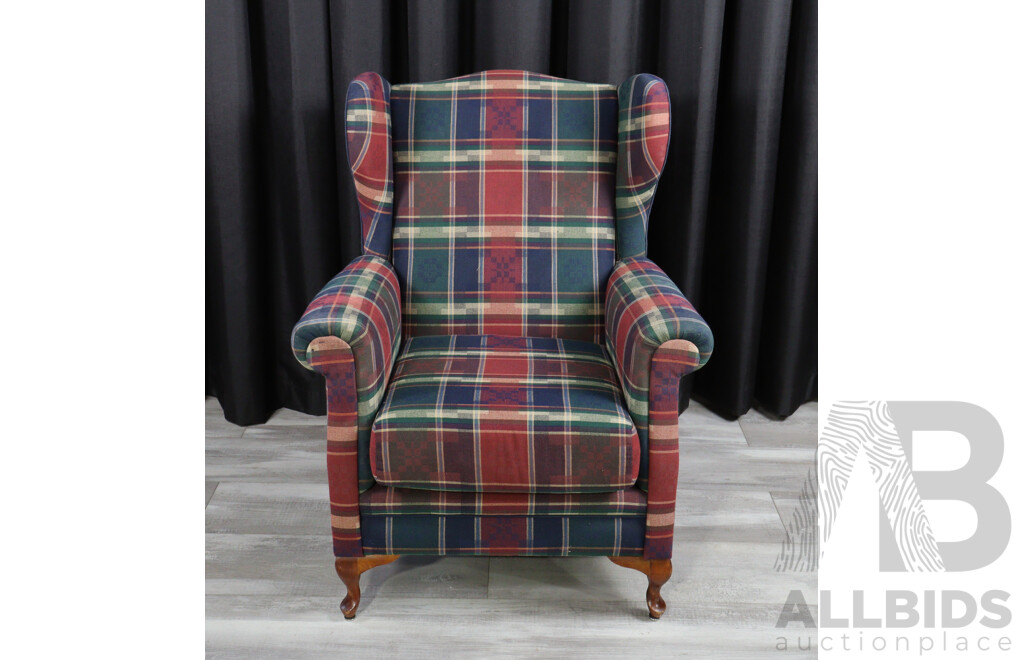 Pair of Tartan Wing Back Lounge Chairs