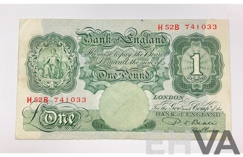 United Kingdom One Pound Note, Green Beale H 25 B 741033