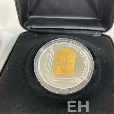 Australian RAM 2009 Selectively Gold Plated One Dollar Coin, 1852 Adelaide Ssay Office Gold Ingot