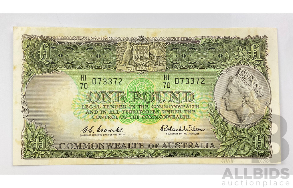 Australian One Pound Note, Coombs/Wilson HI 073372