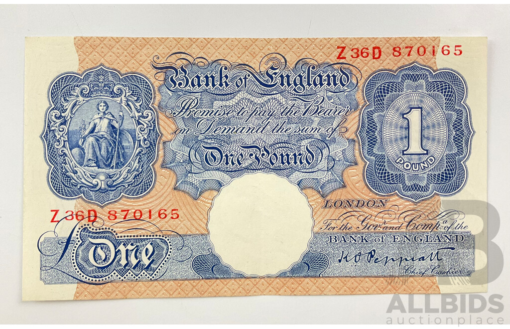 United Kingdom One Pound Note, Blue Peppiatt Z 36 D 870165