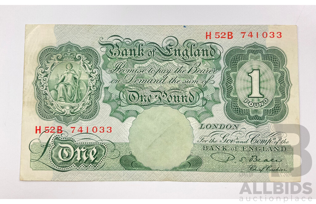 United Kingdom One Pound Note, Green Beale H 25 B 741033