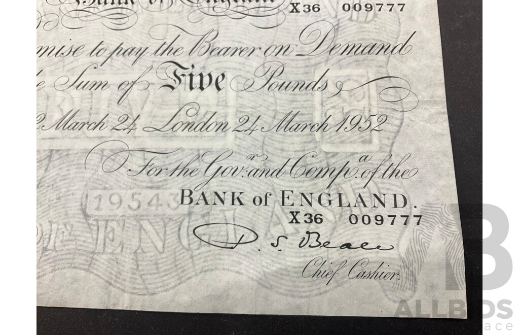 United Kingdom Bank of England Five Pound Note, Beale X36 009777