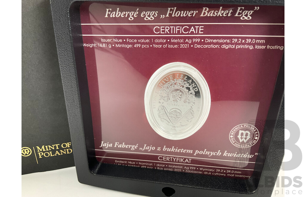 Nieu Island Mint of Poland 2021 Silver One Dollar, Faberge Egg.999