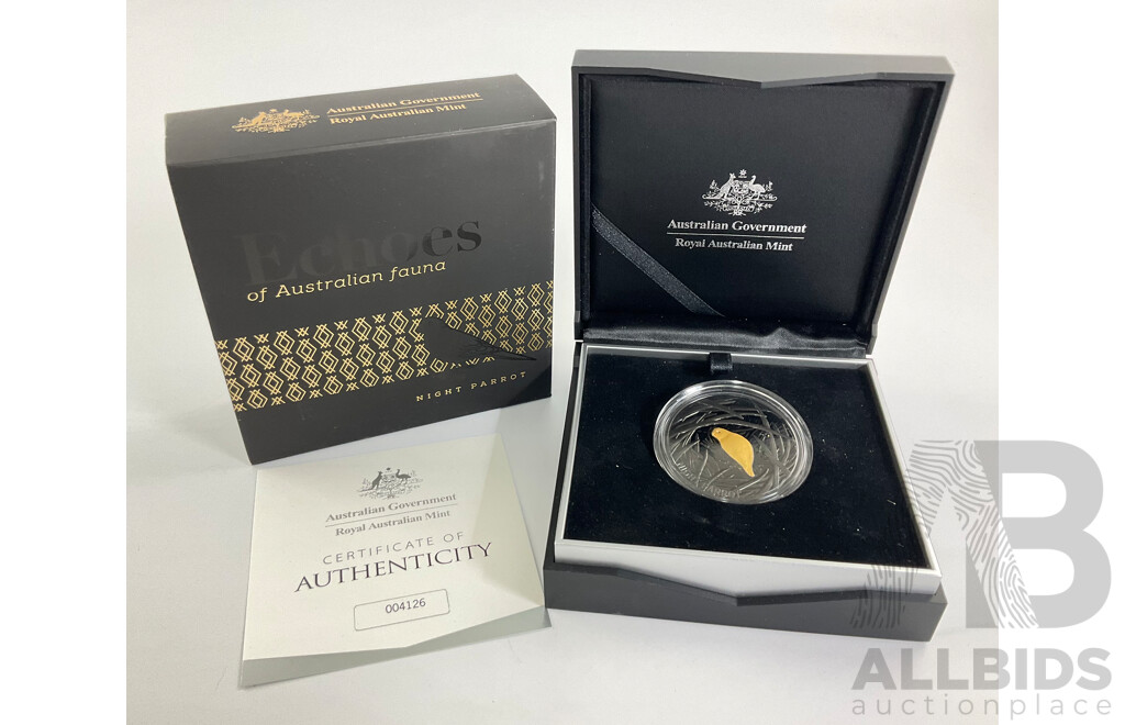 Australian RAM 2019 Silver Black One Dollar Coin, Echos of Australian Fauna Night Parrot .999
