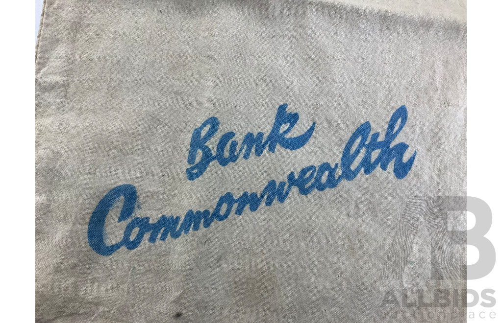 Five Vintage Australian Calico Bank Bags Including Commonwealth, Westpac/Wales, NAB, RBA
