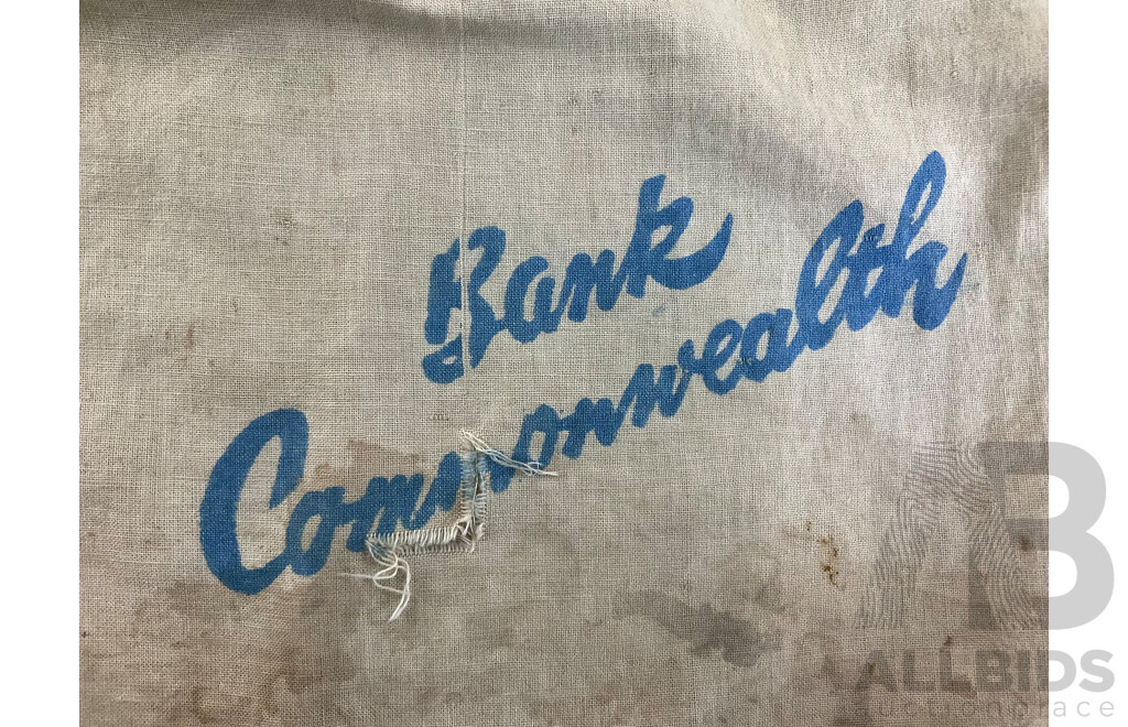 Five Vintage Australian Calico Bank Bags Including Commonwealth, Westpac/Wales, NAB, RBA