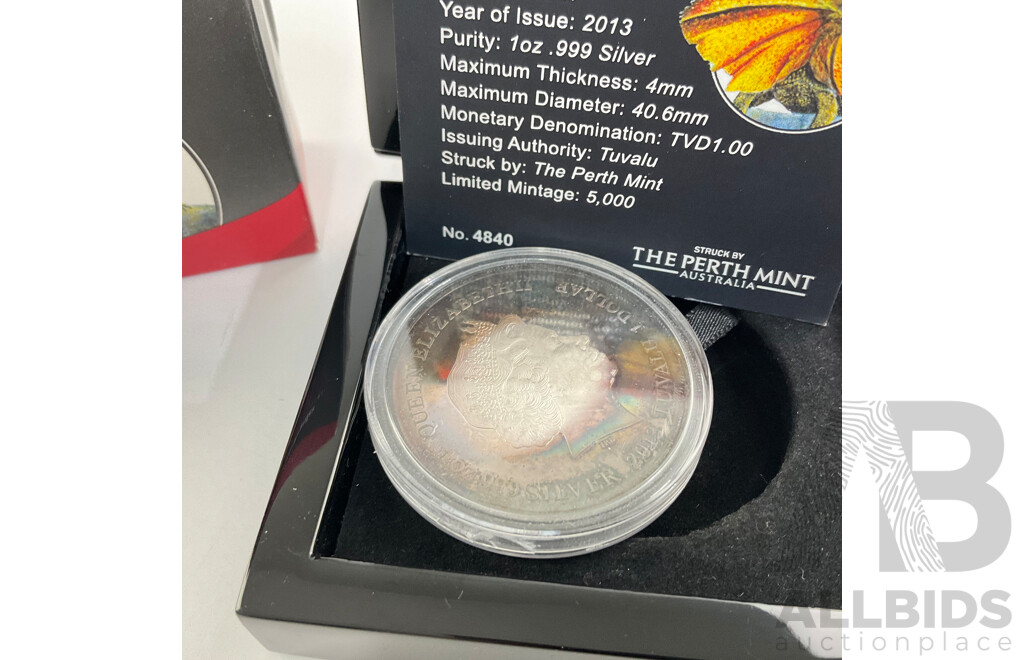 Tuvalu Perth Mint 2013 Silver Proof One Dollar Coin, Frilled Neck Lizard .999