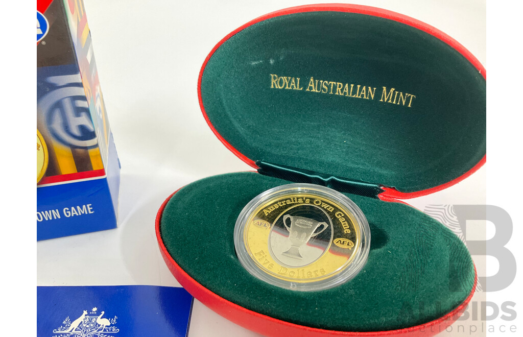 Australian RAM 2004 Selectively Gold Plated Five Dollar Coin, AFL Australia’s Own Game