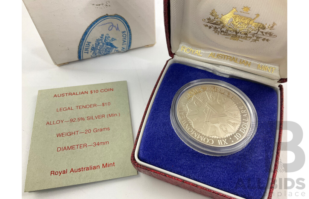 Australian 1982 Silver Proof Ten Dollar Coin, Commonwealth Games .925