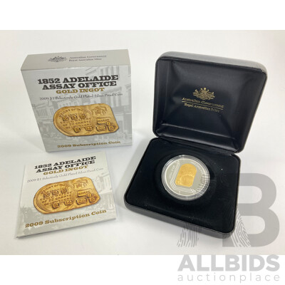 Australian RAM 2009 Selectively Gold Plated One Dollar Coin, 1852 Adelaide Ssay Office Gold Ingot