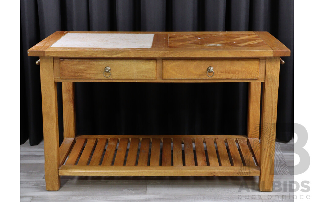 Modern Timber Kitchen Island with Marble Insert
