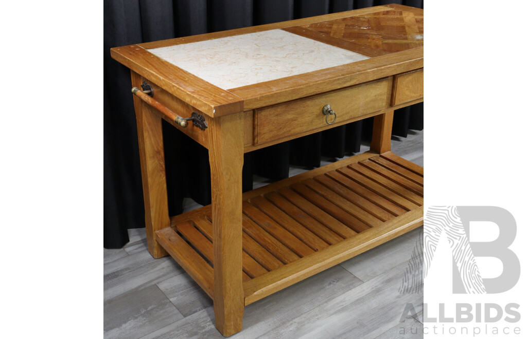 Modern Timber Kitchen Island with Marble Insert