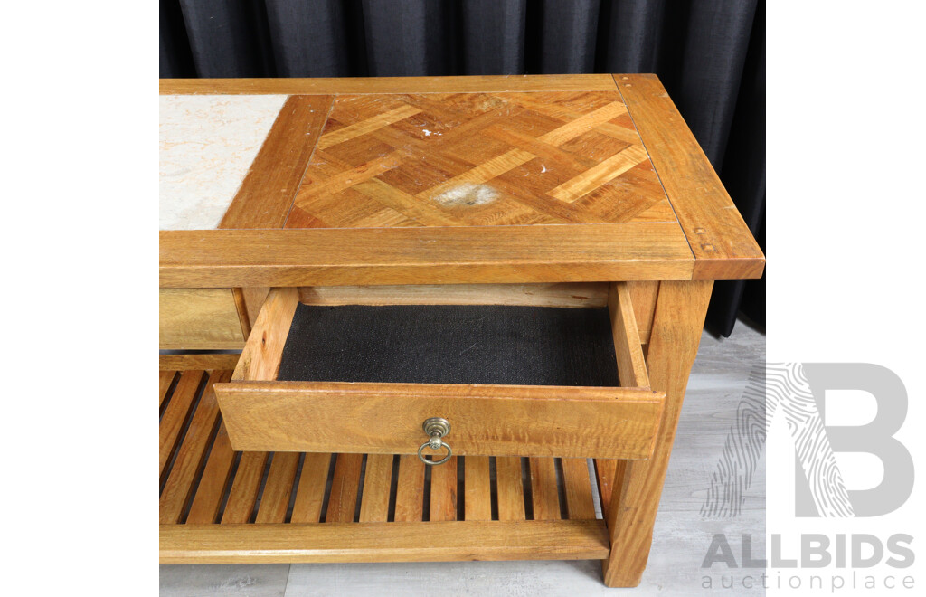 Modern Timber Kitchen Island with Marble Insert