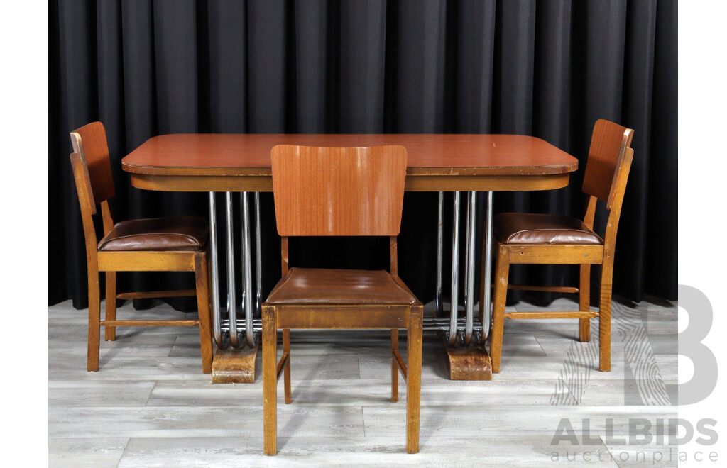 Art Deco Dining Table with Three CRO Chairs