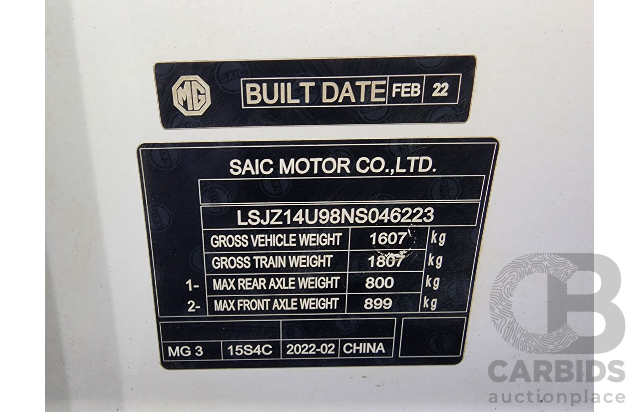 04/2022 MG3 Auto CORE SZP1 MY22  4 SP Automatic 5D Hatchback White Direct Fuel Inj 1.5L