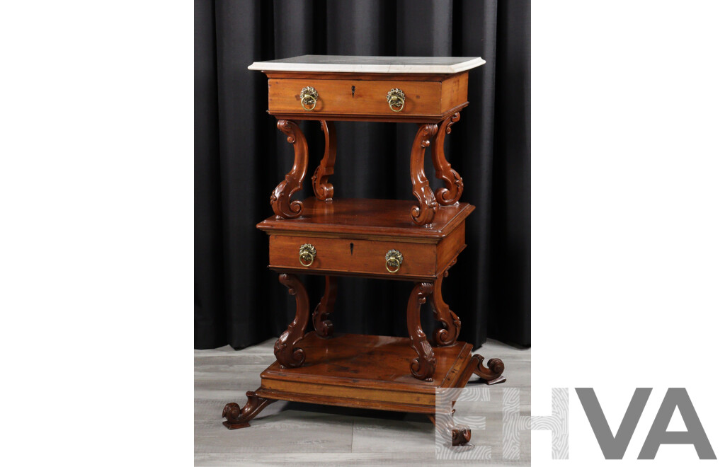 Impressive Victorian Mahogany Three Tier What Not with Marble Top