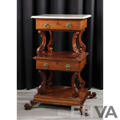 Impressive Victorian Mahogany Three Tier What Not with Marble Top