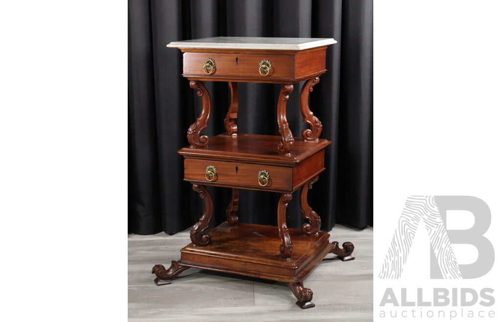 Impressive Victorian Mahogany Three Tier What Not with Marble Top