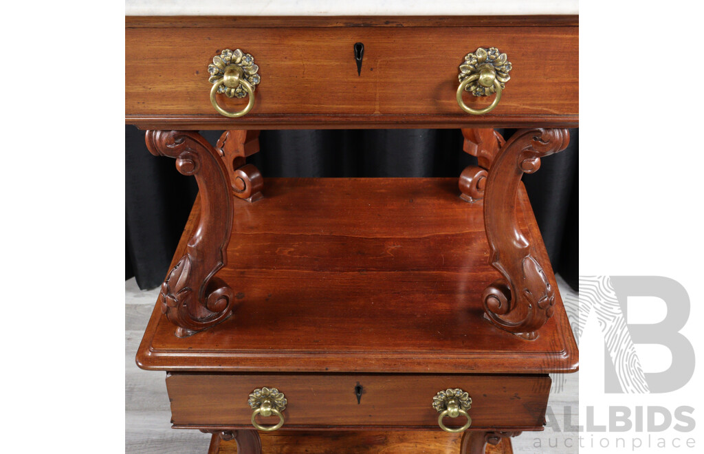 Impressive Victorian Mahogany Three Tier What Not with Marble Top