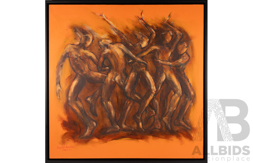 Sivarajah Natarajan (20th Century, Malaysian School, 1967-), Naked Dancers (2002), Mixed Media Oil on Canvas Panel, 95 X 95 Cm (frame)